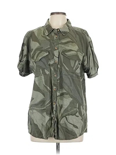Pre-owned Caslon Short Sleeve Button Down Shirt In Green
