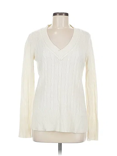 Pre-owned Ann Taylor Loft Long Sleeve Top Ivory V Neck Tops In White