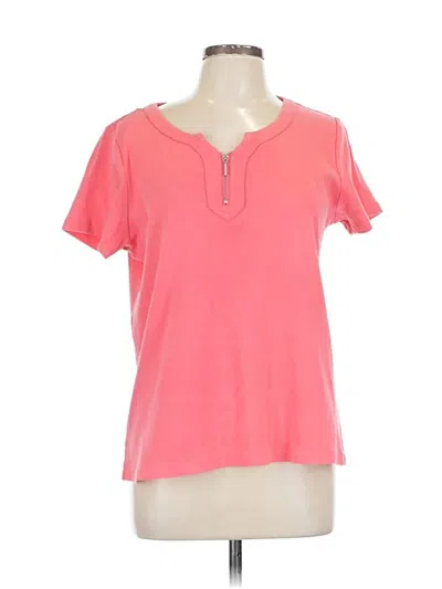 Pre-owned Karen Scott Short Sleeve Henley Shirt In Pink