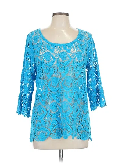 Pre-owned Erin London 3/4 Sleeve Top Blue Scoop Neck Tops