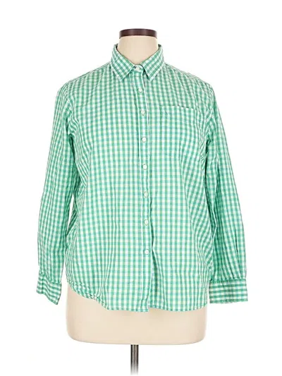 Pre-owned Lands' End Long Sleeve Button Down Shirt In Green