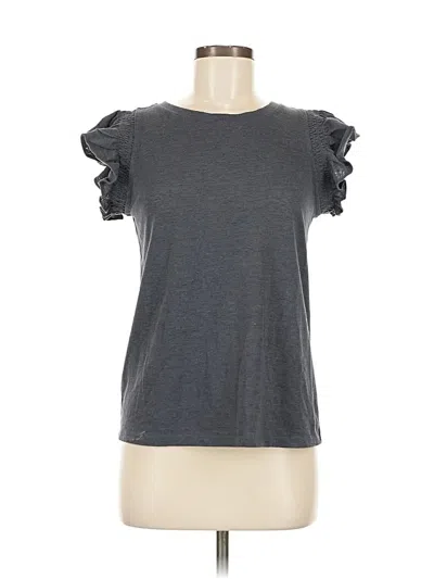 Pre-owned Ann Taylor Loft Short Sleeve Top Gray Ruffles Neckline Tops