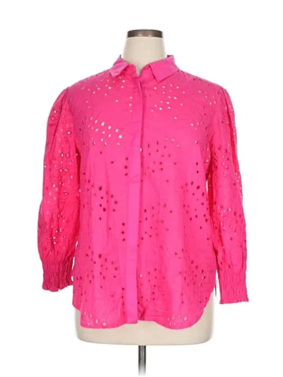 Pre-owned Chico's 3/4 Sleeve Button Down Shirt In Pink