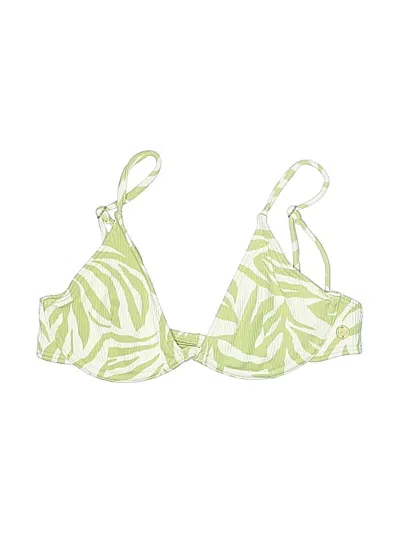 Pre-owned Billabong Swimsuit Top Green Tropical Pattern Swimwear