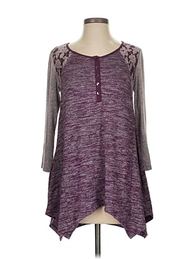 Pre-owned Logo By Lori Goldstein Long Sleeve Henley Shirt In Purple