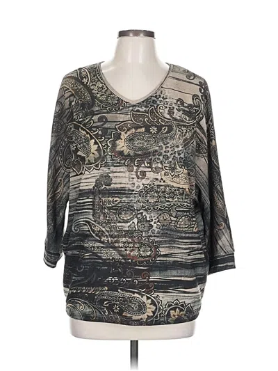 Pre-owned Chico's 3/4 Sleeve T-shirt In Gray