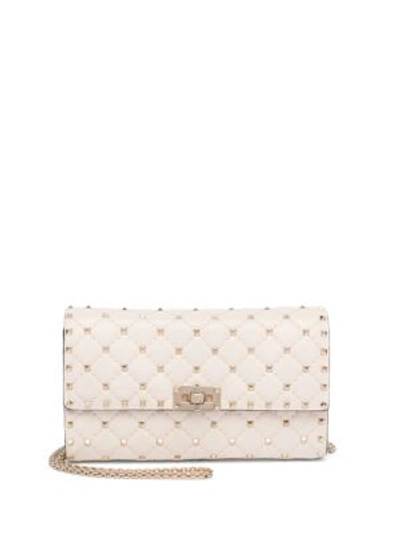 Shop Valentino Rockstud Spike Leather Shoulder Bag In Light Ivory