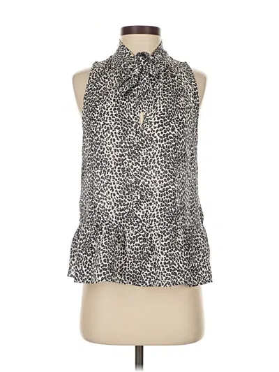 Pre-owned Joie Sleeveless Silk Top Silver Animal Print Pattern Tie Neck Tops