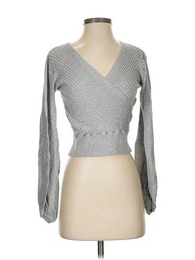Pre-owned Minkpink Long Sleeve Top Gray Plunge Neckline Tops