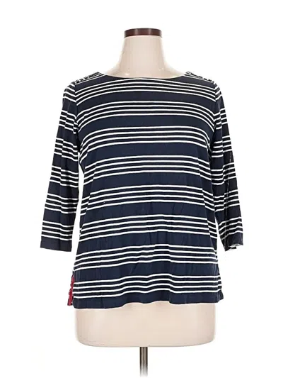 Pre-owned Rafaella 3/4 Sleeve Top Blue Stripes Pattern Boatneck Tops