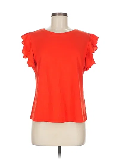 Pre-owned Vince Camuto Short Sleeve Top Orange Ruffles Neckline Tops