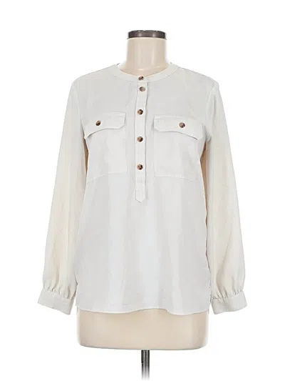 Pre-owned Ann Taylor Loft Long Sleeve Blouse In White