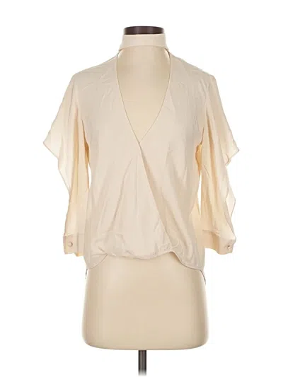 Pre-owned Michelle Mason 3/4 Sleeve Silk Top Ivory Plunge Neckline Tops In White