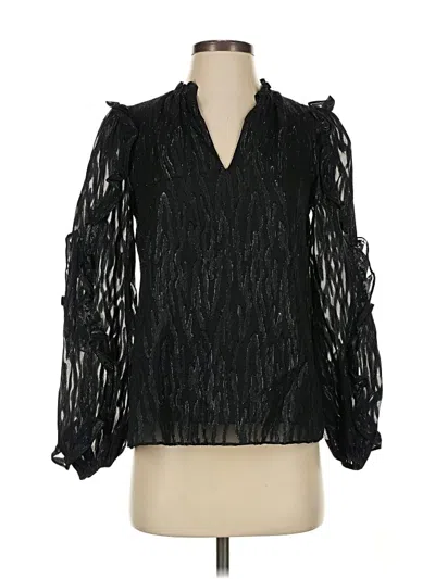 Pre-owned Lilly Pulitzer Long Sleeve Silk Top Black Cold Shoulder Neckline Tops