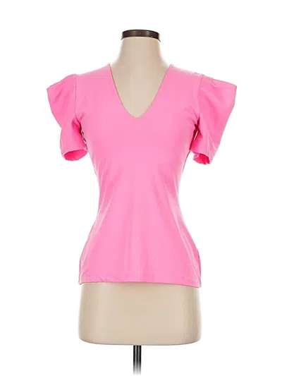 Pre-owned Susana Monaco Short Sleeve Top Pink Sweetheart Neckline Tops