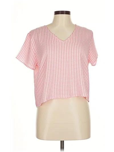 Pre-owned Meet Me In Santorini Short Sleeve Top Pink V Neck Tops