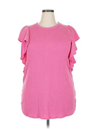 Pre-owned Heimish Usa Short Sleeve Top Pink Ruffles Neckline Tops