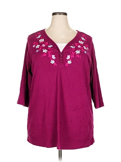 Pre-owned Woman Within 3/4 Sleeve Blouse In Burgundy