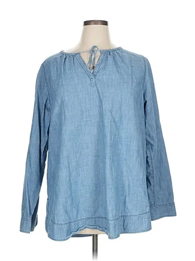 Pre-owned Lands' End Long Sleeve Blouse In Blue