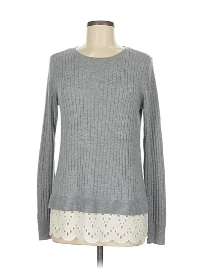 Pre-owned Ann Taylor Loft Long Sleeve Top Gray Crew Neck Tops