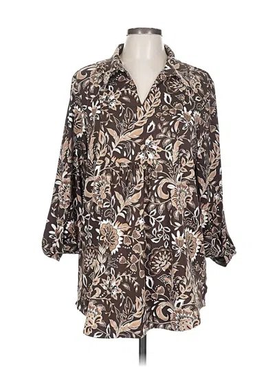 Pre-owned Kim Rogers 3/4 Sleeve Blouse In Brown