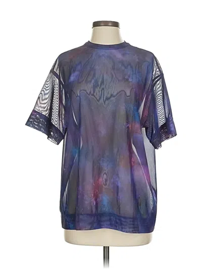 Pre-owned Athleta Short Sleeve Top Purple Tie-dye Pattern Mock Neckline Tops