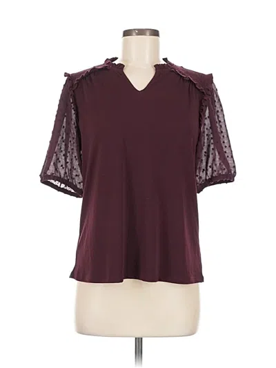 Pre-owned Cece Short Sleeve Top Burgundy Cold Shoulder Neckline Tops