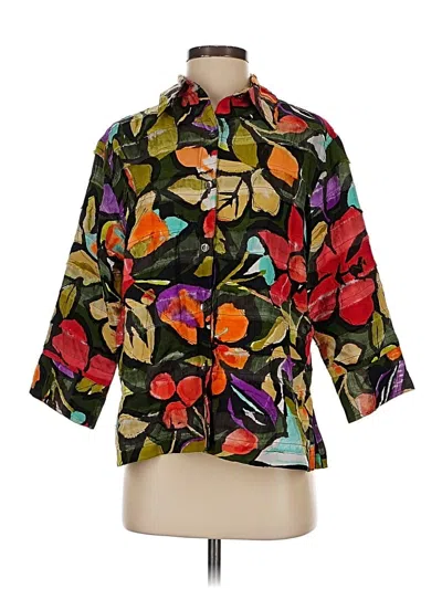 Pre-owned Chico's 3/4 Sleeve Button Down Shirt In Green