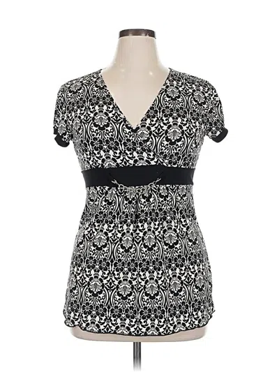 Pre-owned Carole Little Short Sleeve Top Black V Neck Tops