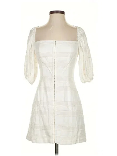 Pre-owned C/meo Collective 3/4 Sleeve Top Ivory Stripes Pattern Square Neckline Tops In White
