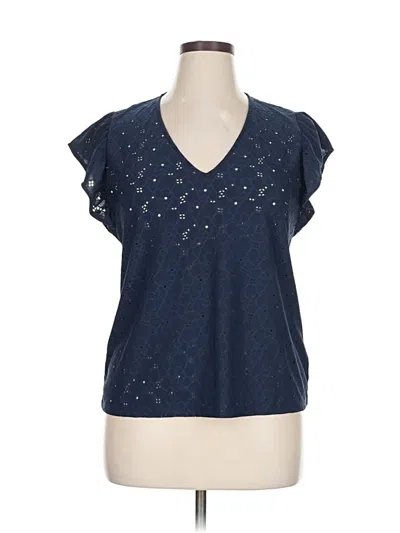 Pre-owned Michael Michael Kors Short Sleeve Top Blue Stars Pattern V Neck Tops