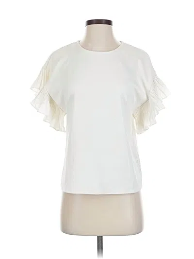 Pre-owned Cece Short Sleeve Top Ivory Ruffles Neckline Tops In White