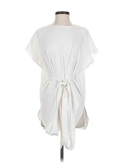 Pre-owned Mm. Lafleur Short Sleeve Top Ivory Plunge Neckline Tops In White