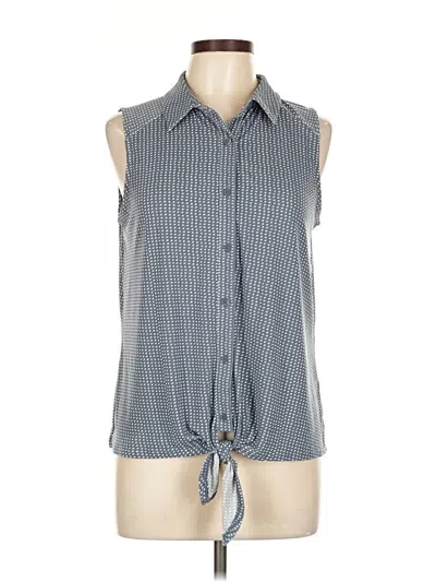 Pre-owned Adrianna Papell Sleeveless Button Down Shirt In Blue