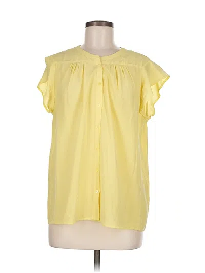 Pre-owned Joie Short Sleeve Silk Top Yellow Ruffles Neckline Tops