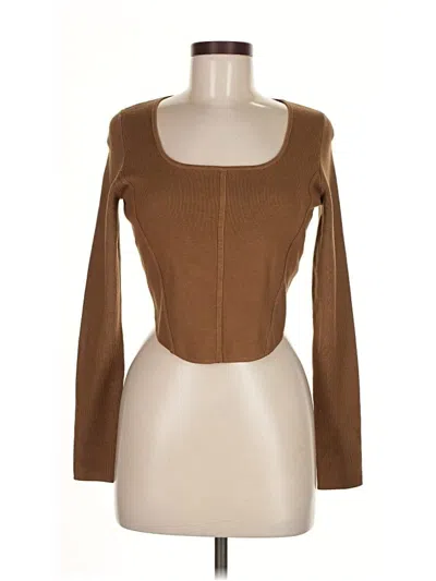 Pre-owned House Of Harlow 1960 Long Sleeve Top Brown Square Neckline Tops