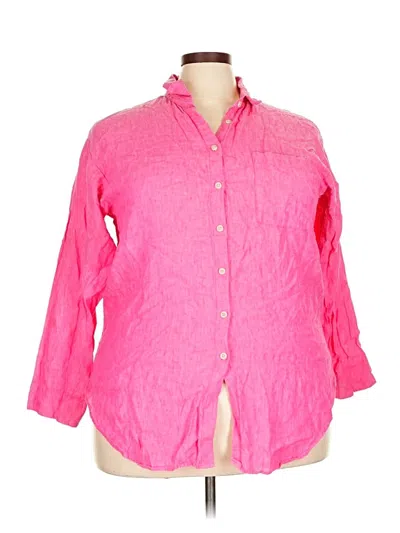 Pre-owned Lands' End 3/4 Sleeve Button Down Shirt In Pink