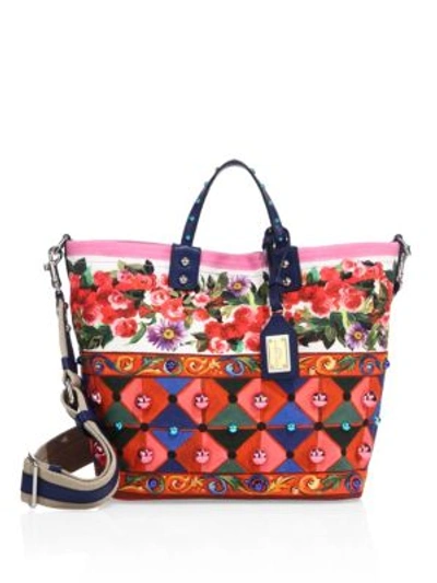 Dolce & Gabbana Beatrice Studded Printed Canvas Tote Bag, Red/multi