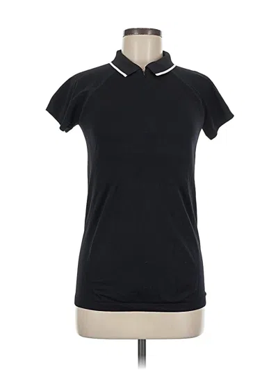 Pre-owned Athleta Short Sleeve Top Black Stripes Pattern Collared Neckline Tops