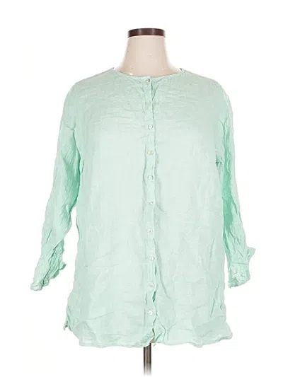 Pre-owned Tahari 3/4 Sleeve Button Down Shirt In Green