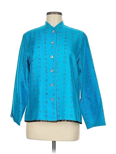 Pre-owned Chico's Design 3/4 Sleeve Silk Top Blue Mock Neckline Tops