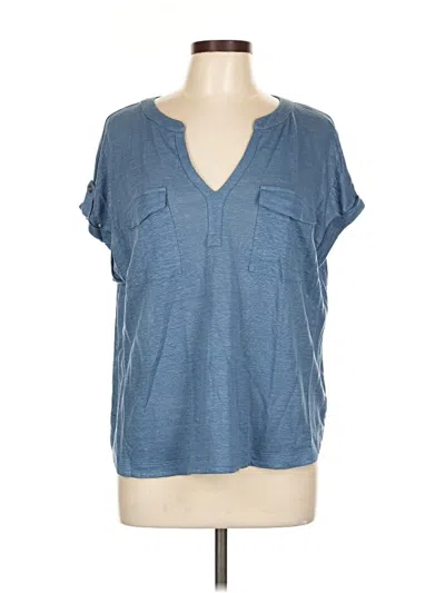 Pre-owned Nicole Miller Short Sleeve Henley Shirt In Blue