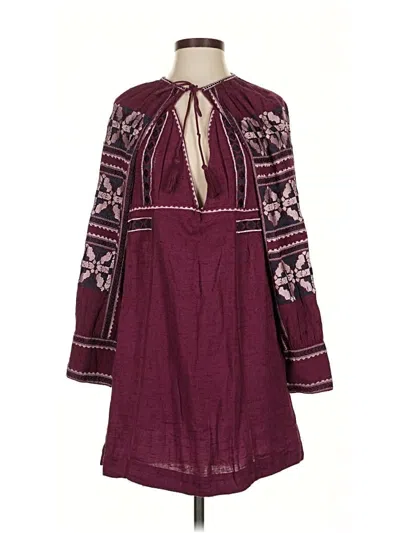 Pre-owned Free People Long Sleeve Blouse In Burgundy