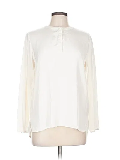 Pre-owned Club Monaco Long Sleeve Silk Top Ivory Mock Neckline Tops In White