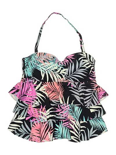 Pre-owned Island Escape Swimsuit Top Black Tropical Pattern Swimwear
