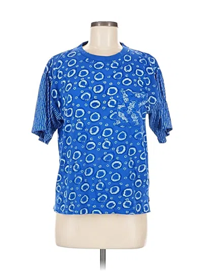 Pre-owned Carole Little Short Sleeve Top Blue Square Neckline Tops