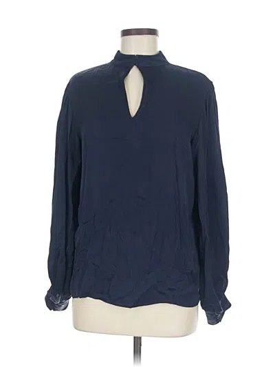 Pre-owned Elie Tahari Long Sleeve Silk Top Blue Keyhole Neckline Tops