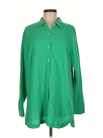 Pre-owned Jjill Long Sleeve Button Down Shirt In Green