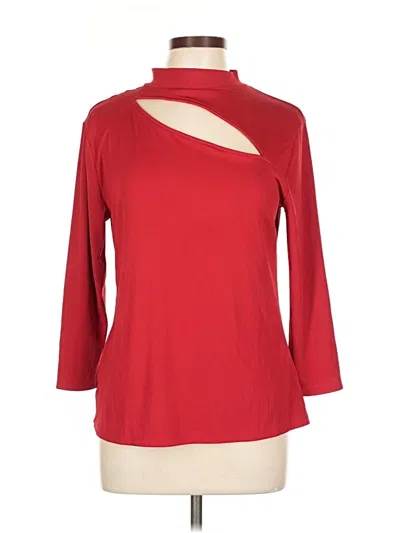 Pre-owned Carmen Marc Valvo 3/4 Sleeve Top Red Keyhole Neckline Tops