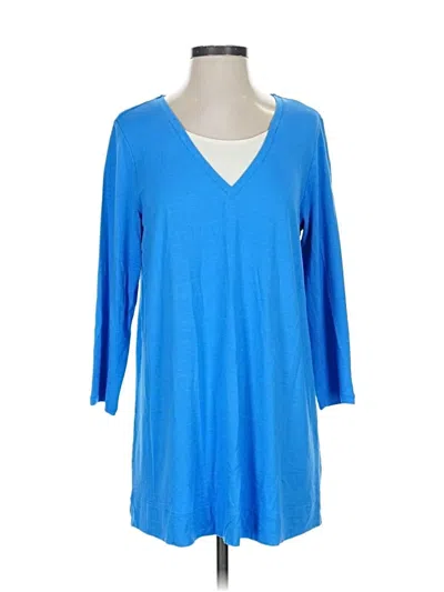 Jjill 3/4 Sleeve Top Blue V Neck Tops In Blue